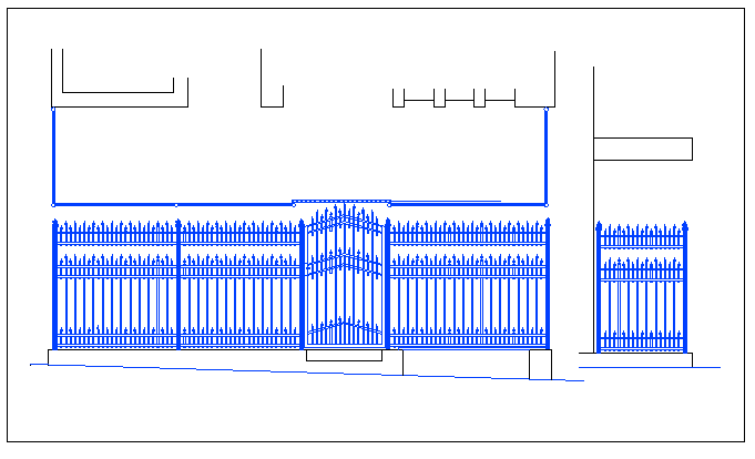 Metallic fence details of garden gate design dwg file