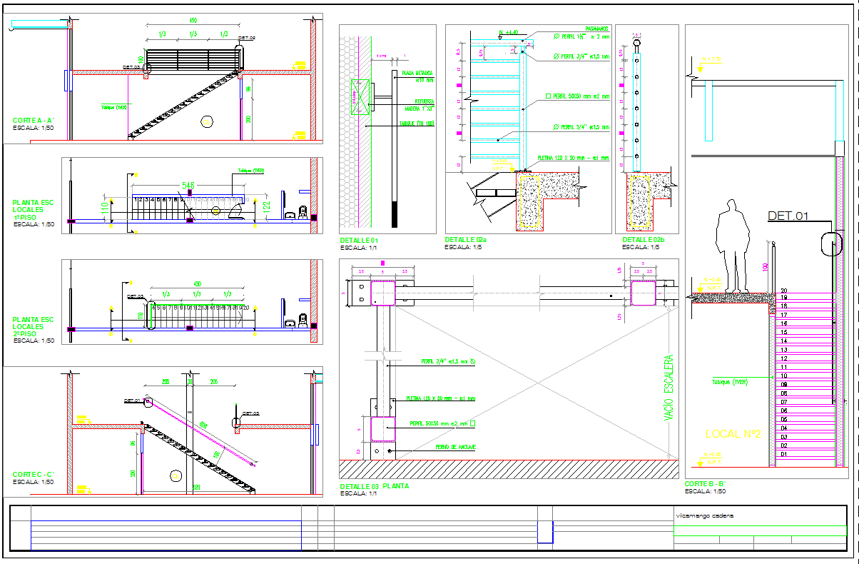 Metallic stair detail cad drawing 