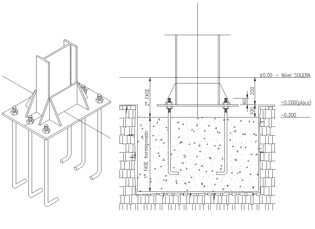 Metallic structure detail elevation and plan 2dv view layout dwg file