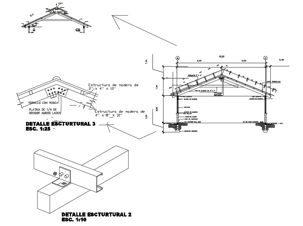 Metallic structure roof construction cad drawing details dwg file