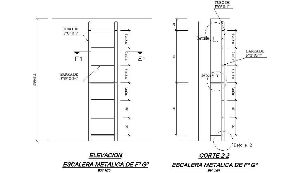 Metallic staircase elevation view is given in this Autocad drawing file. Download now.
