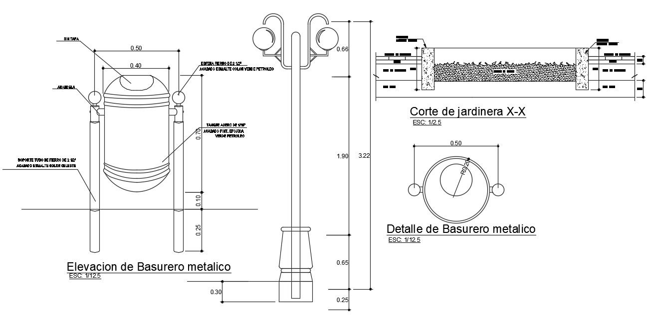 Metal trash can detail is given in this Autocad drawing file. Download now.