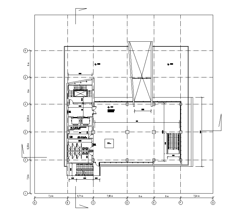 Mezzanine floor of 39x39m office plan is given in this Autocad drawing file.  Download now.