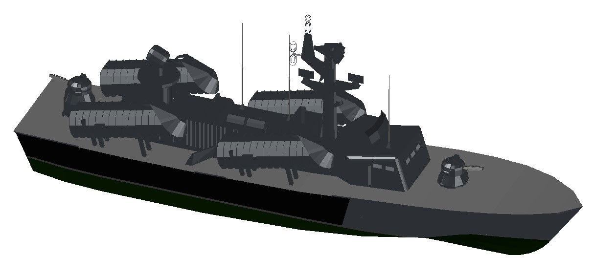 View 3D model of military ship design drawing shown in DWG file