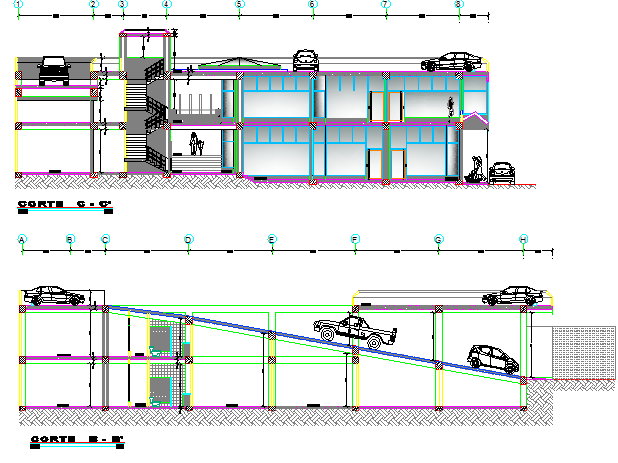 Mini commercial center sectional view details dwg file
