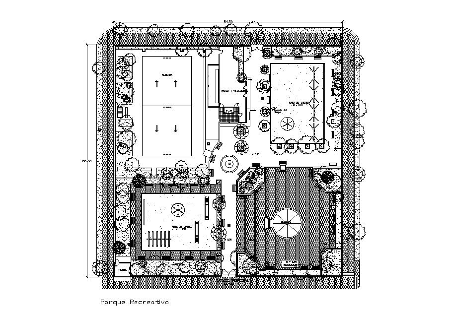 Mini recreation park landscaping structure cad drawing details dwg file