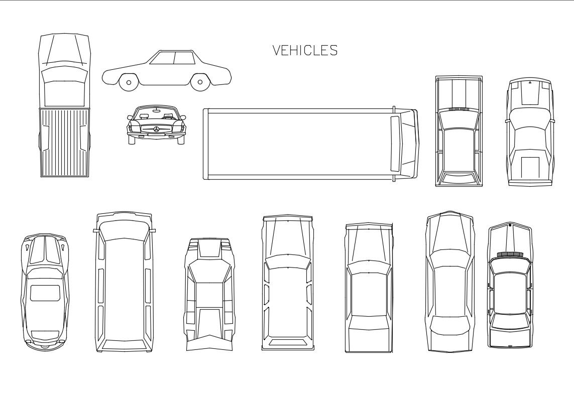 Miscellaneous car and multiple vehicle blocks cad drawing details dwg file