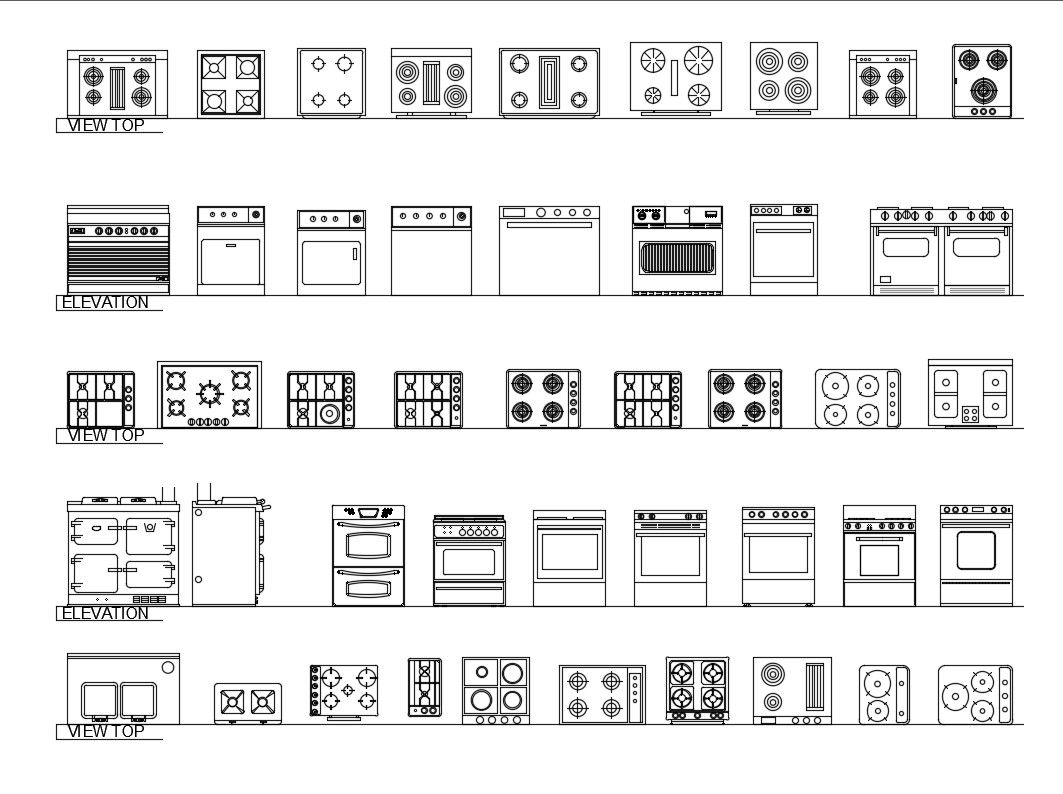 Miscellaneous gas stove, washing machine and kitchen furniture blocks dwg file