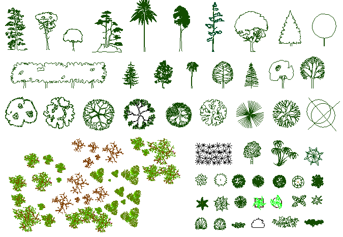 Mix tree and plant blocks design details dwg file