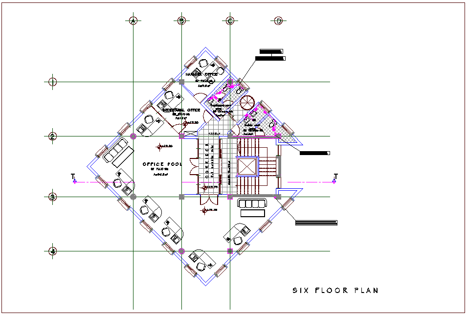 Mixed use building of sixth floor plan dwg file