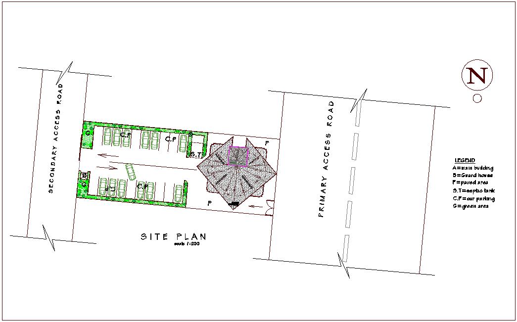 Mixed use high rise building site plan with its legend dwg file