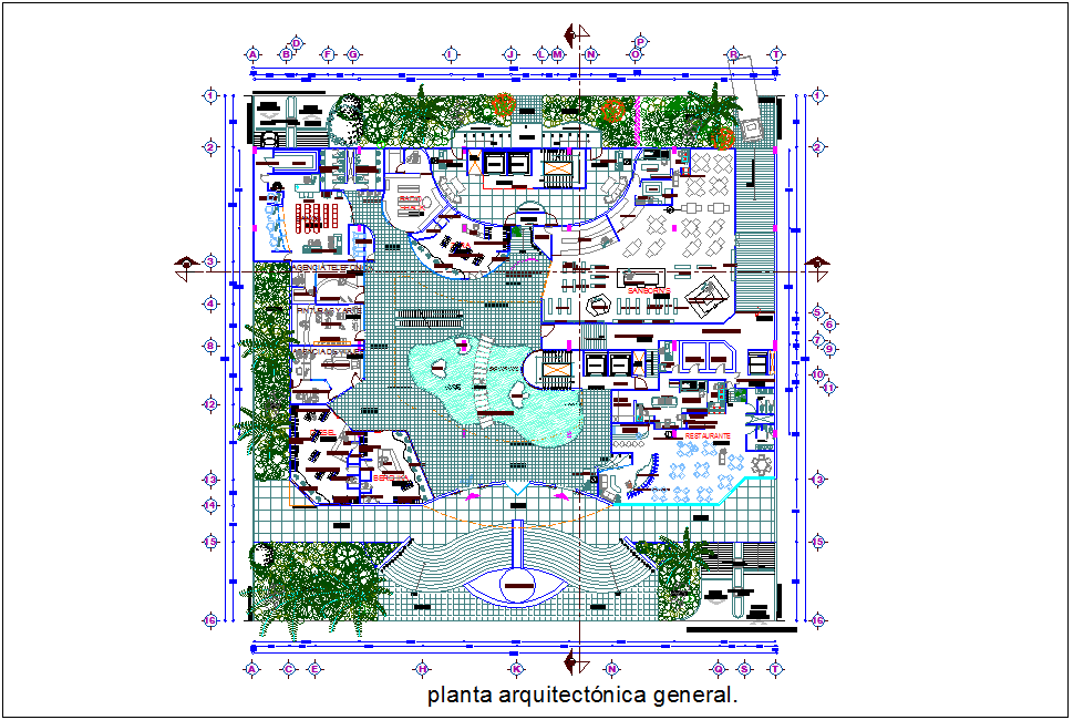 Mixed used high rise building general plan with architectural view dwg file