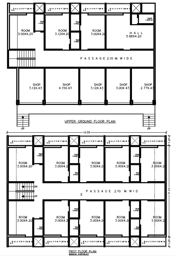 Mixed-use building with shops and living areas in DWG File