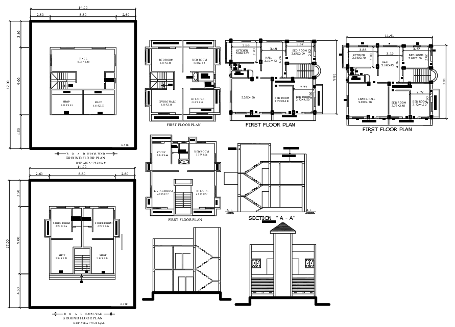 Mixed-Use Plan with Shops and Residential Units in CAD File