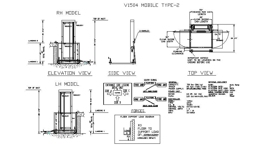 Mobile booth elevation, section, plan and landscaping structure details dwg file