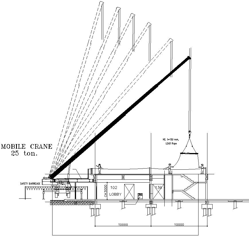 Mobile crane drawing with details in AutoCAD drawing