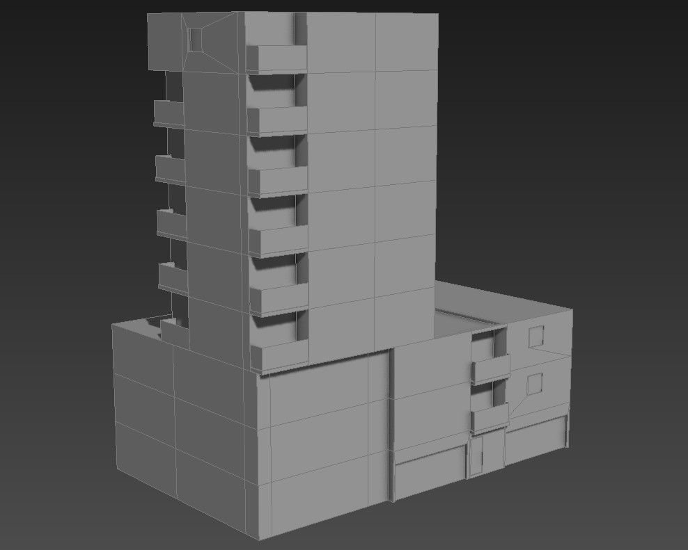 Modern Block Elevation Of Commercial Building 3D MAX File Free