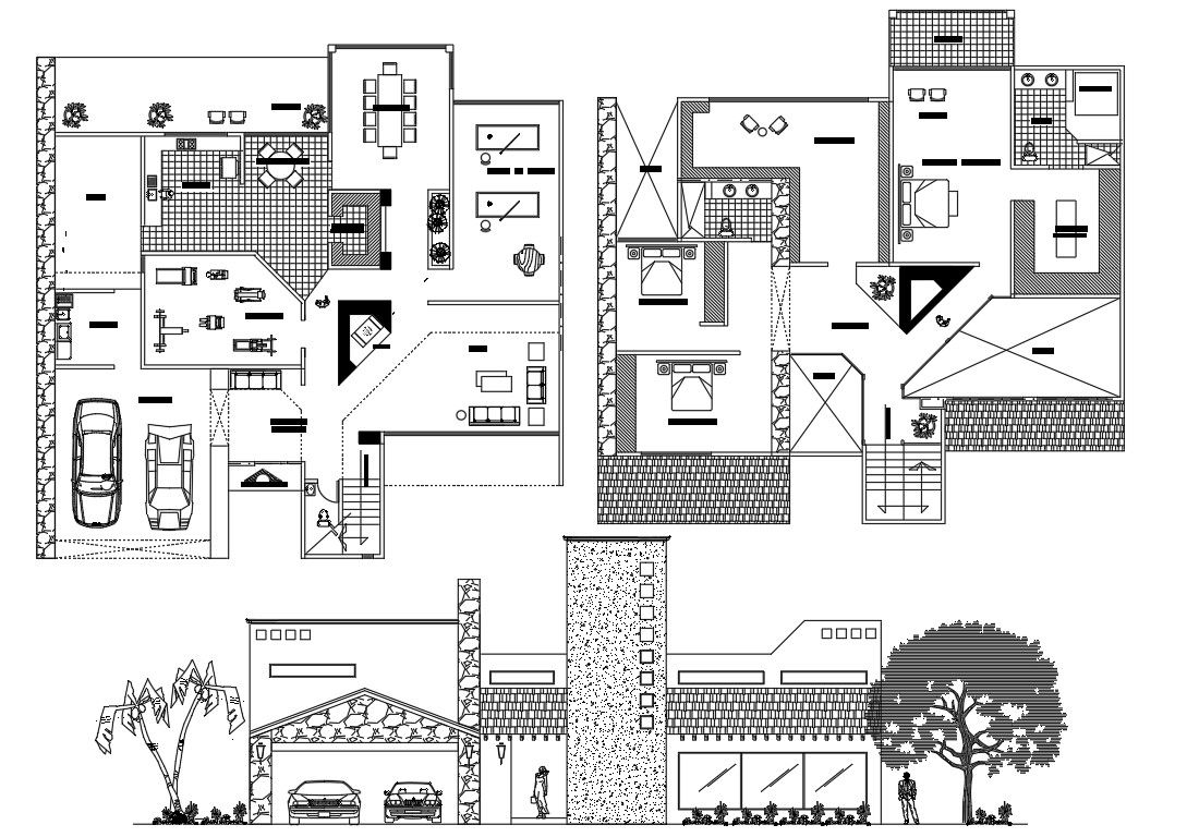 Modern Bungalow Design Plan In DWG File