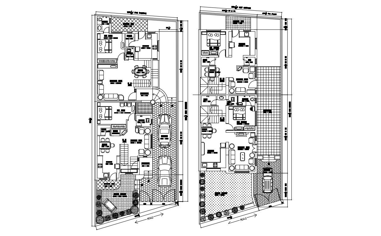 Modern Bungalow Furniture Layout Plan CAD Drawing