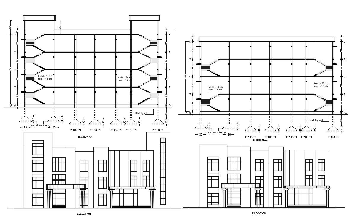 Modern Commercial Building Elevation CAD Free download