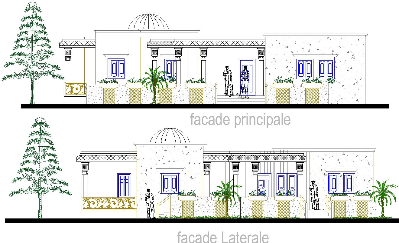 Modern Elevation design of House dwg file