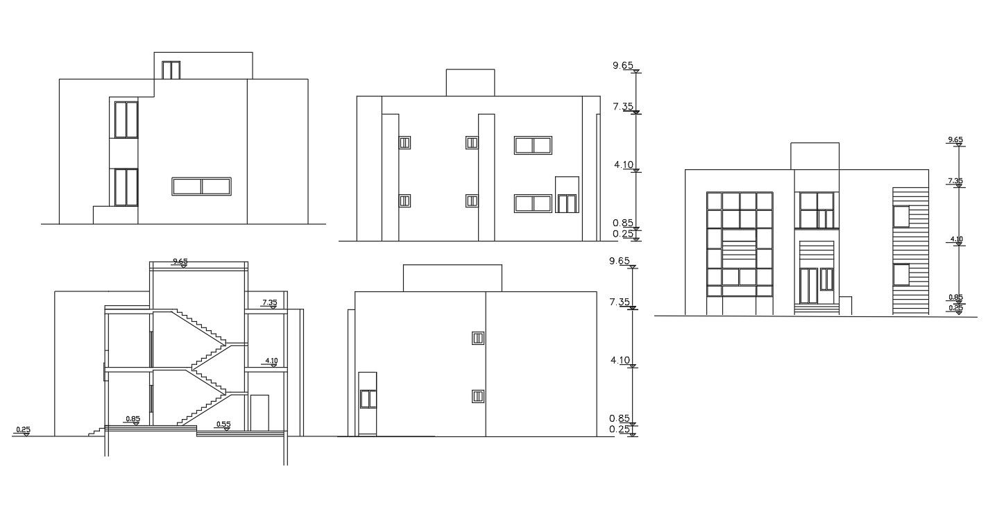 Modern House Building Sectional Elevation Design DWG