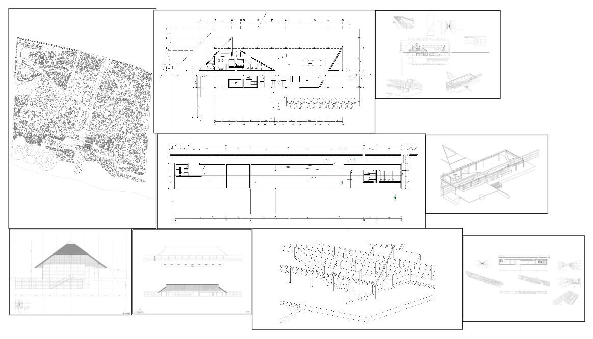 Modern House Elevation and Section with Interiors Garden Drawing plan