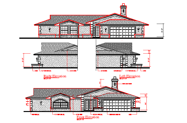 Modern House Elevation design in cad drawing