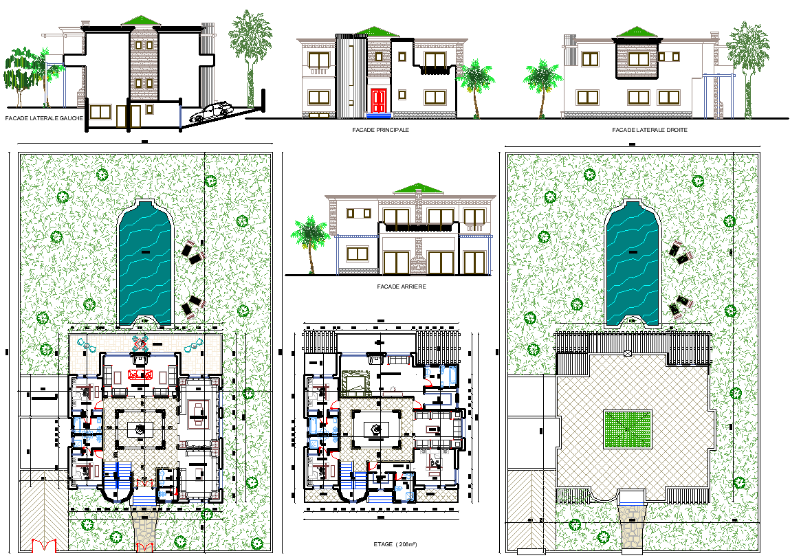 Modern House project detail dwg file