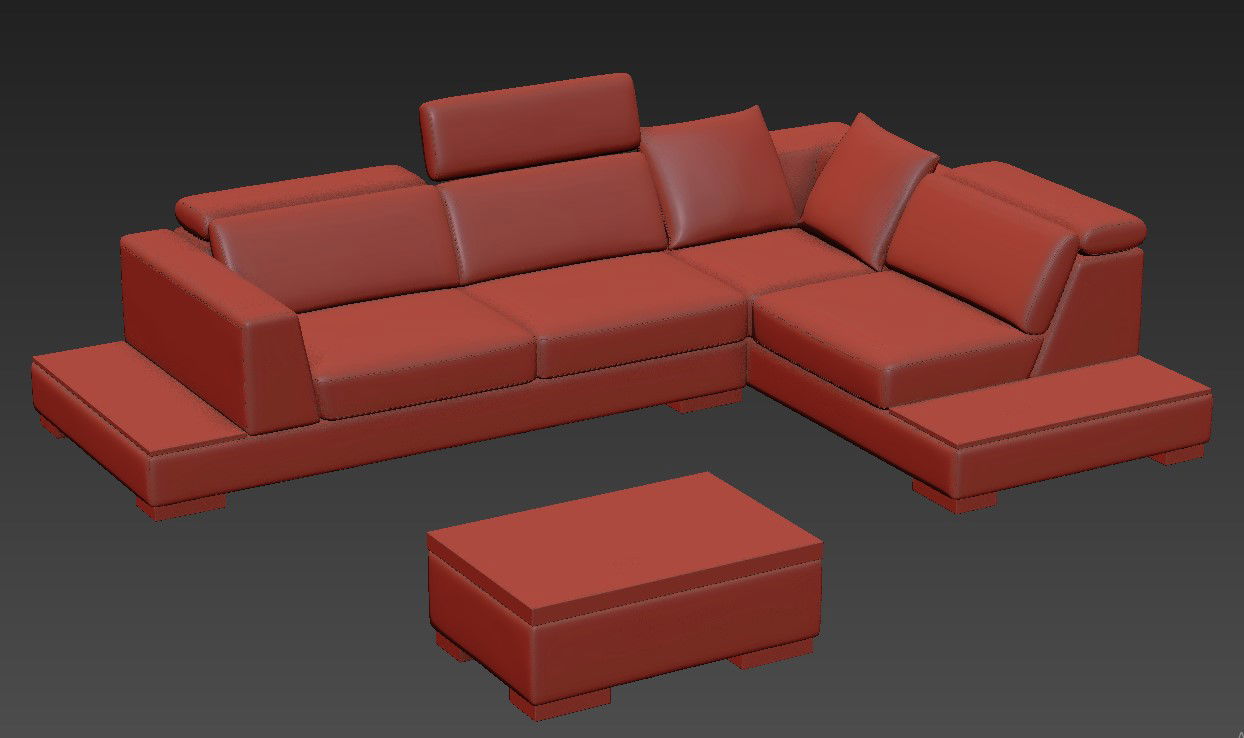 Modern L Shape Sofa Cum Bed With Center Table 3D Model Free Download