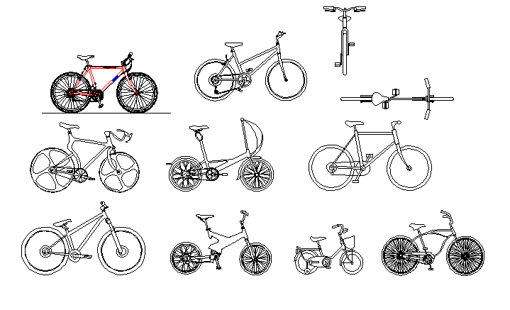 Modern bicycle blocks design dwg file