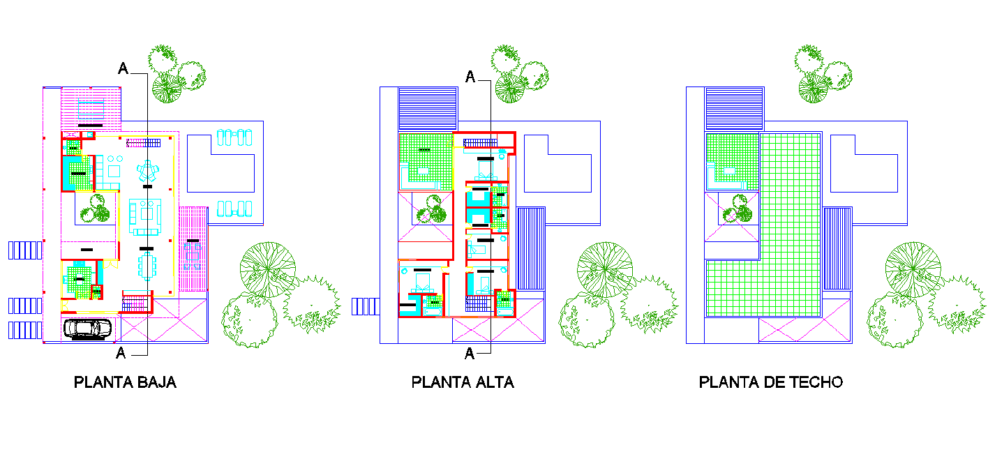 Modern country house plan autocad file