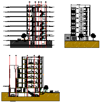 Modern elevation  of apartment  design drawing 