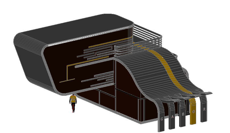 Modern elevation design of a luxurious building dwg file