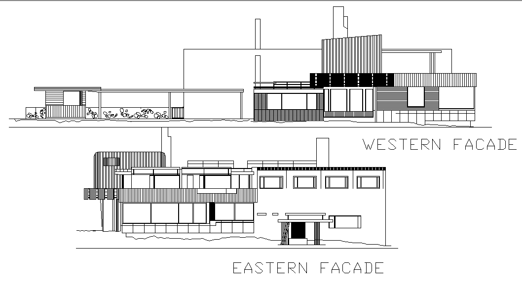 Modern elevation design of a luxurious bungalow dwg file