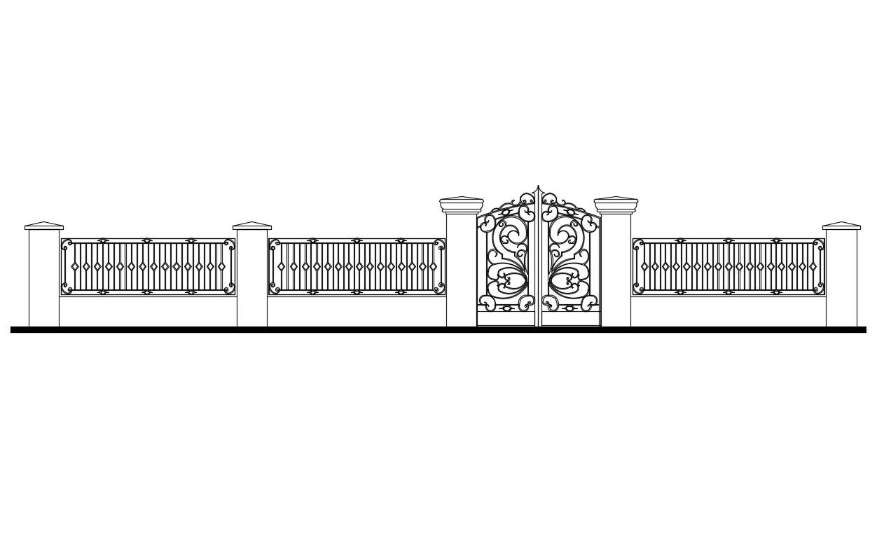 Modern gate and fence elevation cad drawing details dwg file