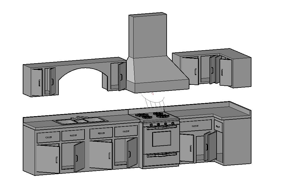 Modern kitchen 3d model cad drawing details dwg file