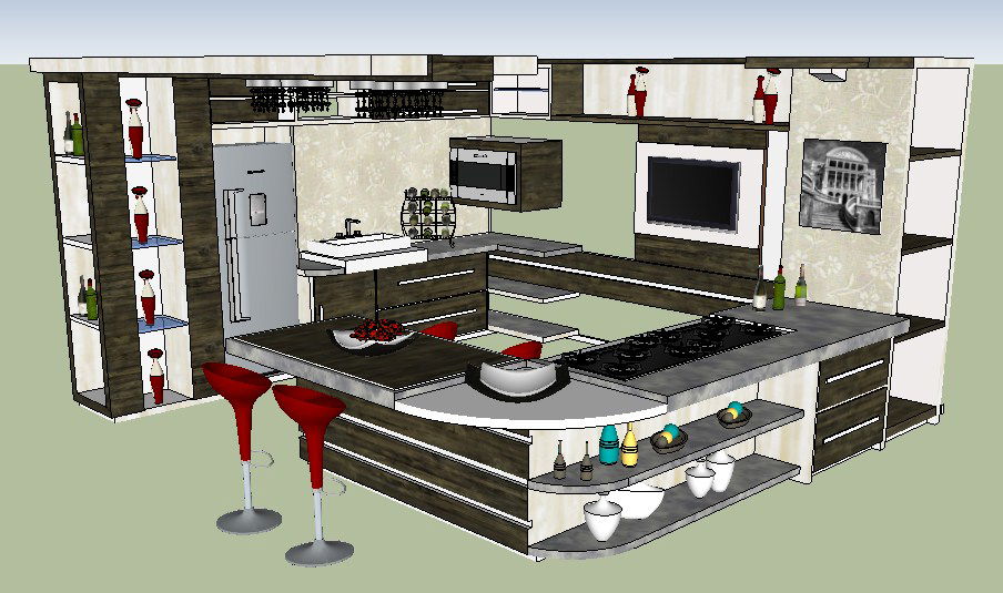 Modern kitchen of house 3d model cad drawing details skp file