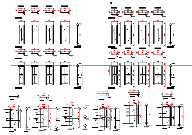 Modern multiple door designs of building dwg file