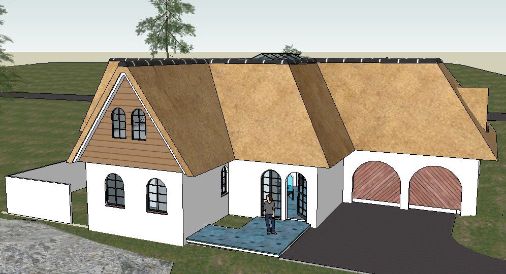 Modern residential 3d bungalow model cad drawing details skp file