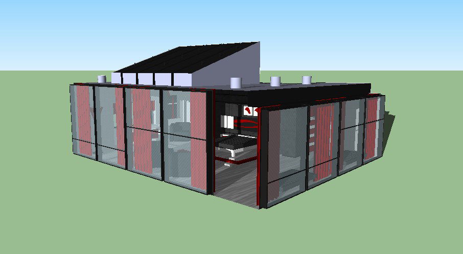 Modern single story house 3d model cad drawing details skp file