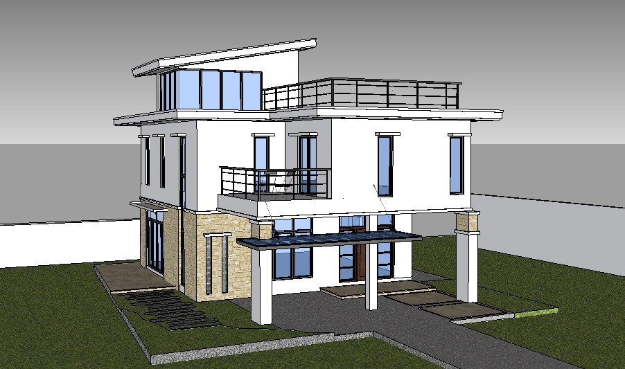 Modern two-story house 3d model cad drawing details skp file