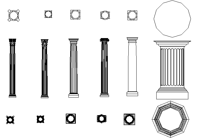 Modern type decorative column blocks design dwg file