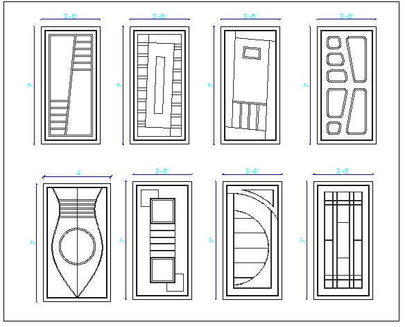 Modern type wooden door designing blocks details dwg file