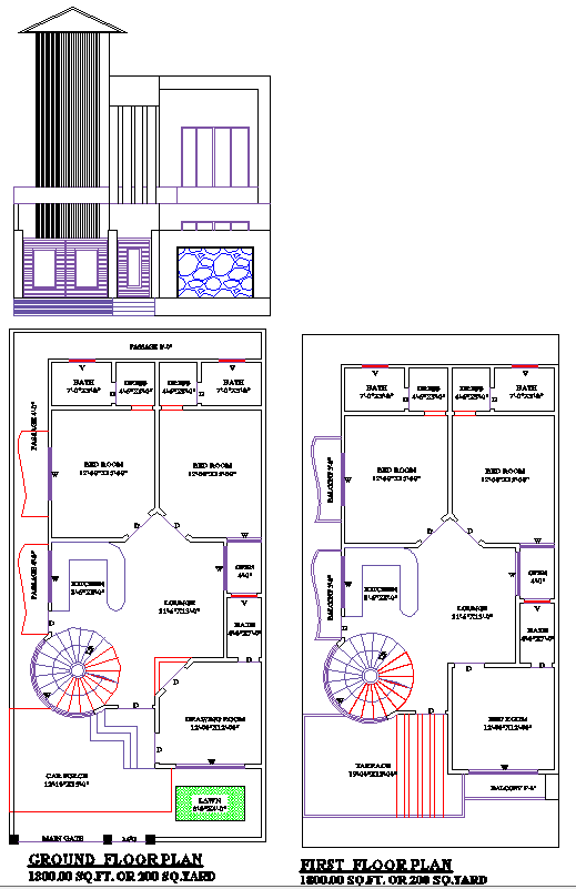 Modern 1800 SqFt 2-Story House Plan with CAD Design