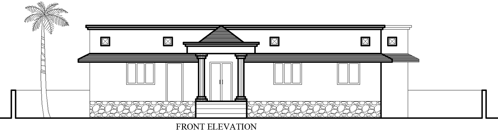 Modern 2D House Front Elevation Layout in DWG Format