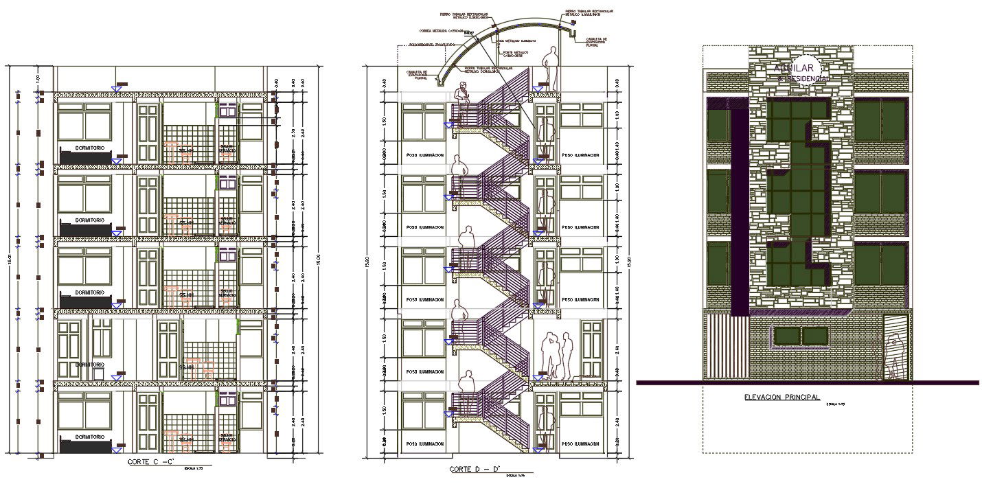 Modern Apartment Building Section And Elevation Design DWG File