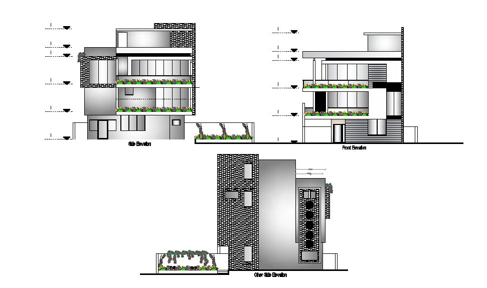 Modern AutoCAD House Building Elevation Design Download DWG File