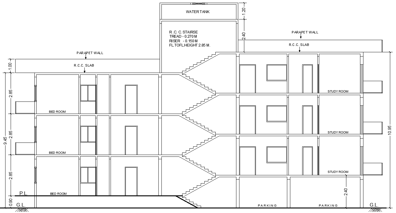 Modern Building Apartment Section Layout Details – AutoCAD DWG File