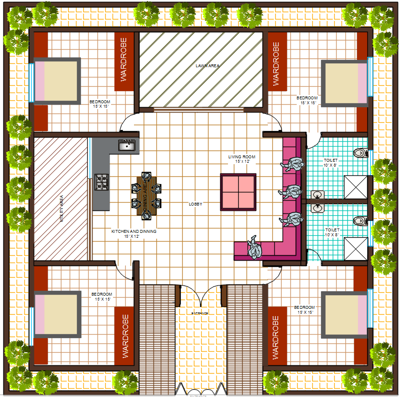 Modern House 4BHK Floor Plan Cad Dwg File.